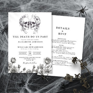 Invitation Tout en un Mariage gothique noir et blanc