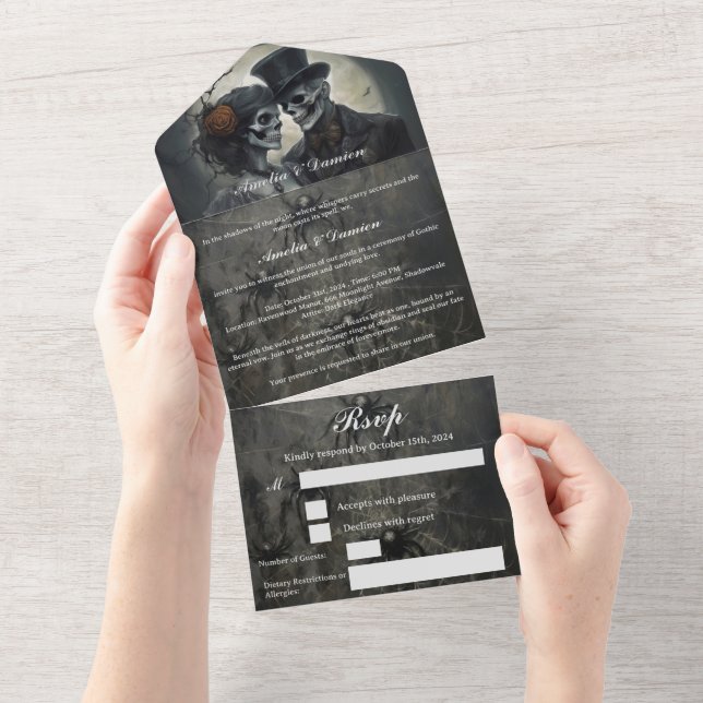 Invitation Tout En Un Mariage gothique squelettique (Déchirure)