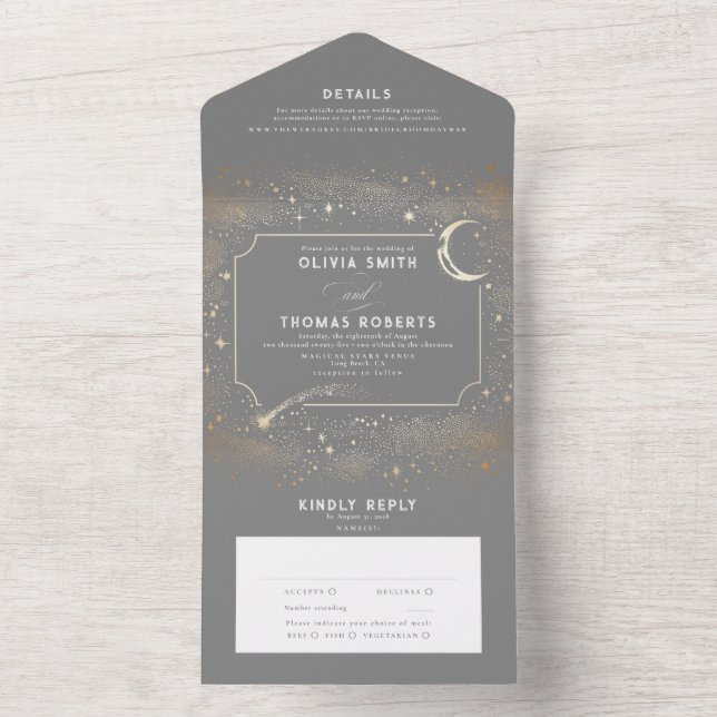 Invitation Tout En Un Mariage gris céleste de la lune (À l'intérieur)