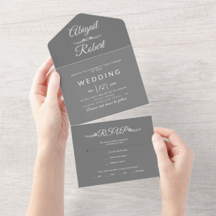 Invitation Tout En Un Mariage gris de typographie blanche moderne