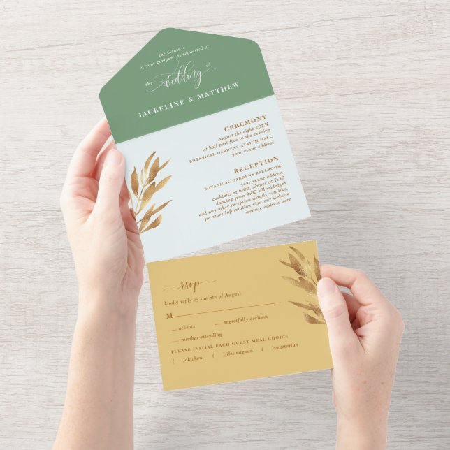 Invitation Tout En Un Mariage gris jaune moderne avec RSVP Perforé tout (Déchirure)