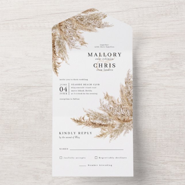 Invitation Tout En Un Mariage Herbe des Pampas Séchée Tout En Un Faire-P (À l'intérieur)