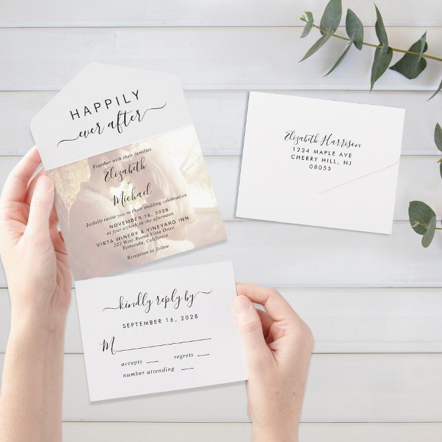 Invitation Tout En Un Mariage Heureux Jamais après la photo (Créateur téléchargé)