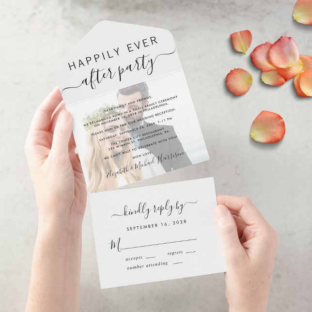Invitation Tout En Un Mariage heureux pour toujours Séance photo de réce (An chic Happily Ever After Party all-in-one invitation for your wedding celebration)