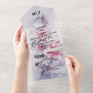 Invitation Tout En Un Mariage hivernal vintage fleur pourpre de Noël