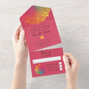 Invitation Tout En Un Mariage indien Mandala Arc-en-ciel