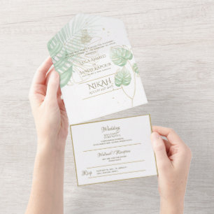 Invitation Tout En Un Mariage islamique NIKAH WALLIMAH Feuilles tropicau