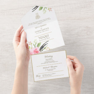 Invitation Tout En Un Mariage islamique NIKAH WALLIMAH Fleurs