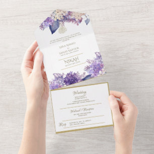 Invitation Tout En Un Mariage islamique NIKAH WALLIMAH Gold Floral