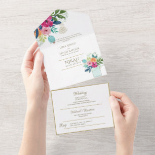 Invitation Tout En Un MARIAGE ISLAMIQUE NIKAH WALLIMAH Or Floral Tout In