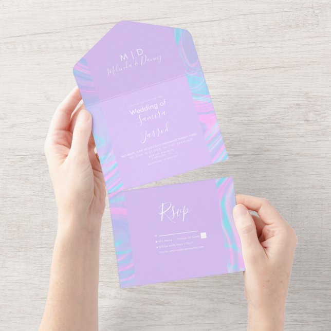 Invitation Tout En Un Mariage Liquide Pastel Violet Abstrait (Déchirure)