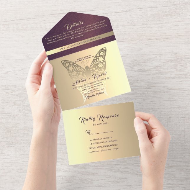 Invitation Tout En Un Mariage Luxueux Chic Violet (Déchirure)
