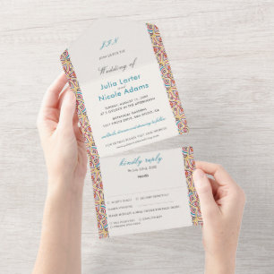 Invitation Tout En Un Mariage Luxueux Métallisé Pailleté Géométrique