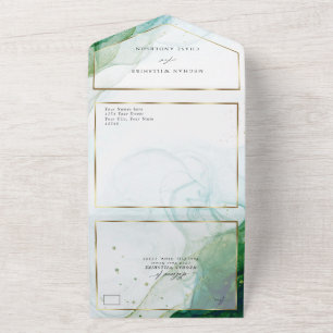 Invitation Tout En Un Mariage Marble Kelly Green Turquoise Encre d'alcoo
