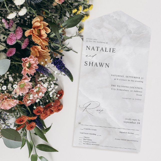Invitation Tout En Un Mariage Marbre blanc (Créateur téléchargé)