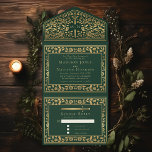 Invitation Tout En Un Mariage médiéval royal vert<br><div class="desc">Célébrez votre journée spéciale avec ce Mariage d'épée médiévale royale. Le design sur le dos de l'invitation n'est PAS de la vraie feuille d'or. Vous pouvez customiser plus loin en cliquant sur le bouton "PERSONNALISER".</div>