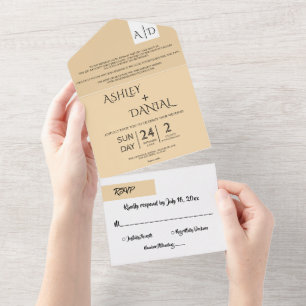 Invitation Tout En Un Mariage minimal Chic Beige Blanc Moderne Élégant