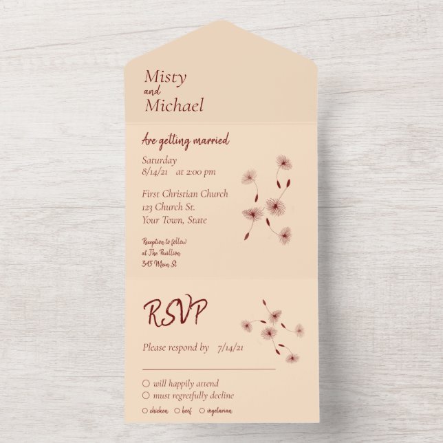 Invitation Tout En Un Mariage minimal pour les graines de pissenlit bord (À l'intérieur)