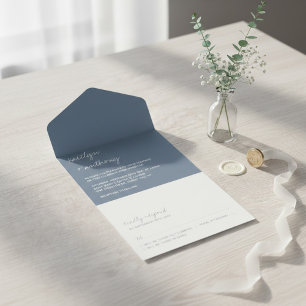 Invitation Tout En Un Mariage minimaliste bleu poussiéreux écriture mode