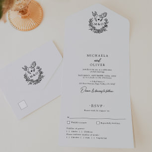 Invitation Tout En Un Mariage Minimaliste Botanique Colombes Écriture Él