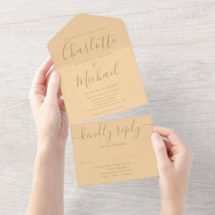 Invitation Tout En Un Mariage Minimaliste Champagne Et Gold Script