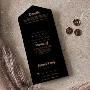 Invitation Tout En Un Mariage minimaliste classique Or Noir
