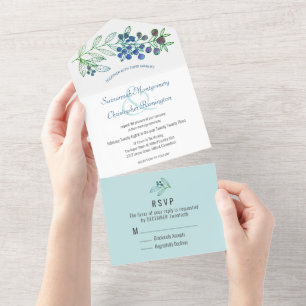 Invitation Tout En Un Mariage minimaliste de la bordure bleue supérieure