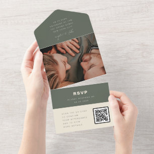 Invitation Tout En Un Mariage minimaliste de la taille foncée Photo QR C