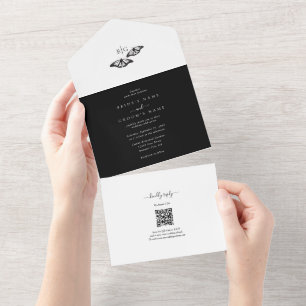 Invitation Tout En Un Mariage minimaliste de papillon noir blanc