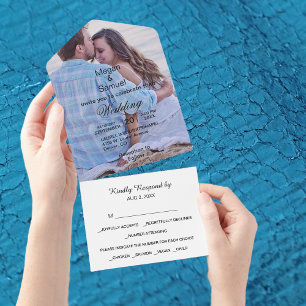 Invitation Tout En Un Mariage minimaliste du texte noir de deux photos B