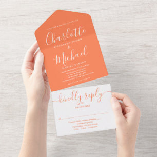 Invitation Tout En Un Mariage minimaliste écriture contemporaine corail