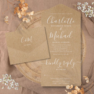 Invitation Tout En Un Mariage Minimaliste Élégant Kraft Rustique