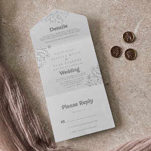 Invitation Tout En Un Mariage Minimaliste Fleur Sauvage Grise