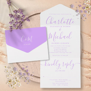 Invitation Tout En Un Mariage minimaliste moderne écriture lavande lilas