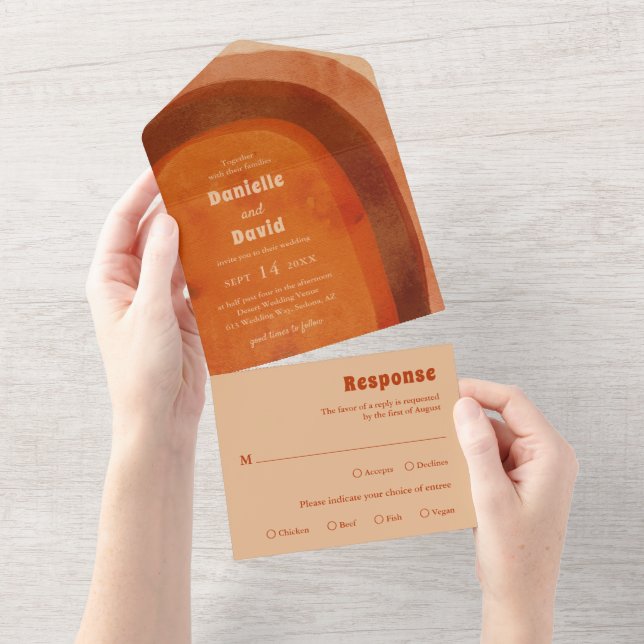 Invitation Tout En Un Mariage Moderne avec Arche Rustique Orange Brûlée (Déchirure)