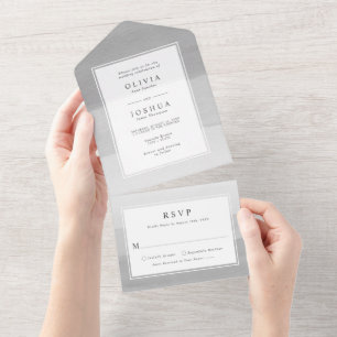 Invitation Tout En Un Mariage Moderne avec Fond Ombré Gris Aquarelle Bor