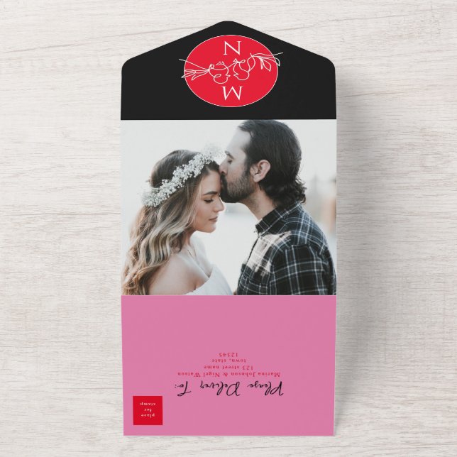 Invitation Tout En Un Mariage moderne Black Magenta (Dehors)