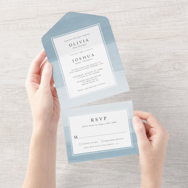 Invitation Tout En Un Mariage Moderne Bleu (Déchirure)