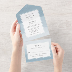 Invitation Tout En Un Mariage Moderne Bleu