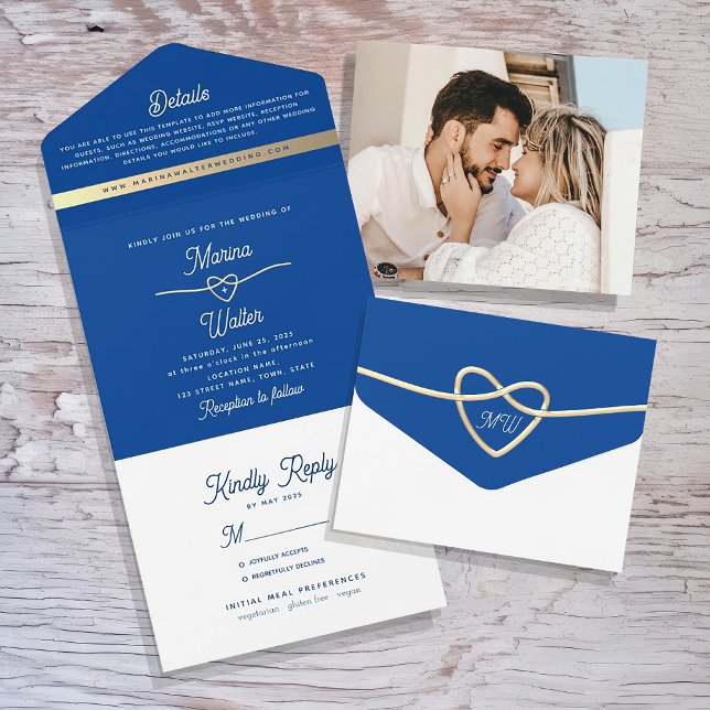Invitation Tout En Un Mariage Moderne Bleu Royal (Créateur téléchargé)