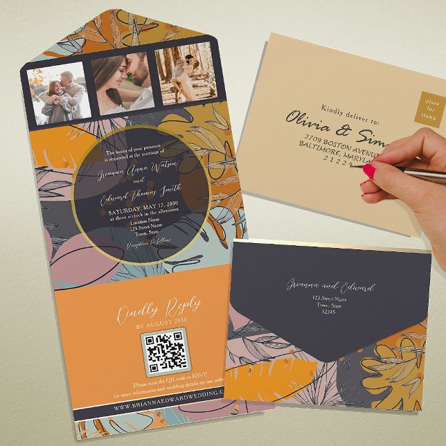 Invitation Tout En Un Mariage Moderne Bohème Orange (Créateur téléchargé)