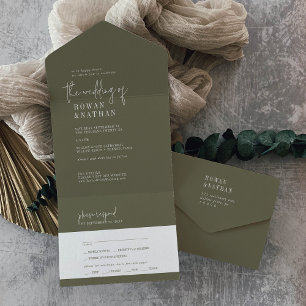 Invitation Tout En Un Mariage moderne chic Olive Green