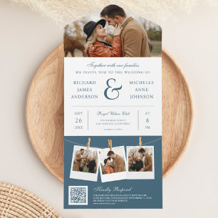 Invitation Tout En Un Mariage Moderne Code QR Photo Esperluette Bleu Pou