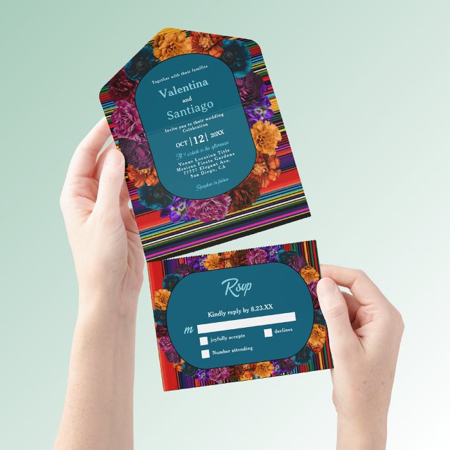 Invitation Tout En Un Mariage moderne de fleurs mexicaines (Créateur téléchargé)