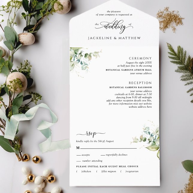Invitation Tout En Un Mariage moderne de verdure avec RSVP Perforé Tout  (Créateur téléchargé)