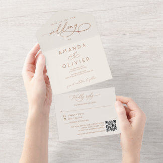 Invitation Tout En Un Mariage moderne Elégant Chic Calligraphie Crème