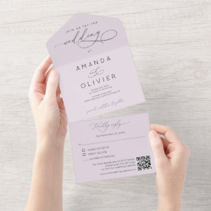 Invitation Tout En Un Mariage Moderne Élégant Chic Calligraphie Lavande