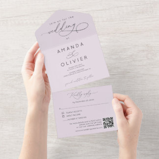Invitation Tout En Un Mariage Moderne Élégant Chic Calligraphie Lavande