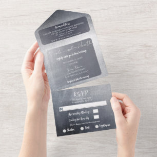 Invitation Tout En Un Mariage Moderne Élégant Glam Argent Clair-obscur