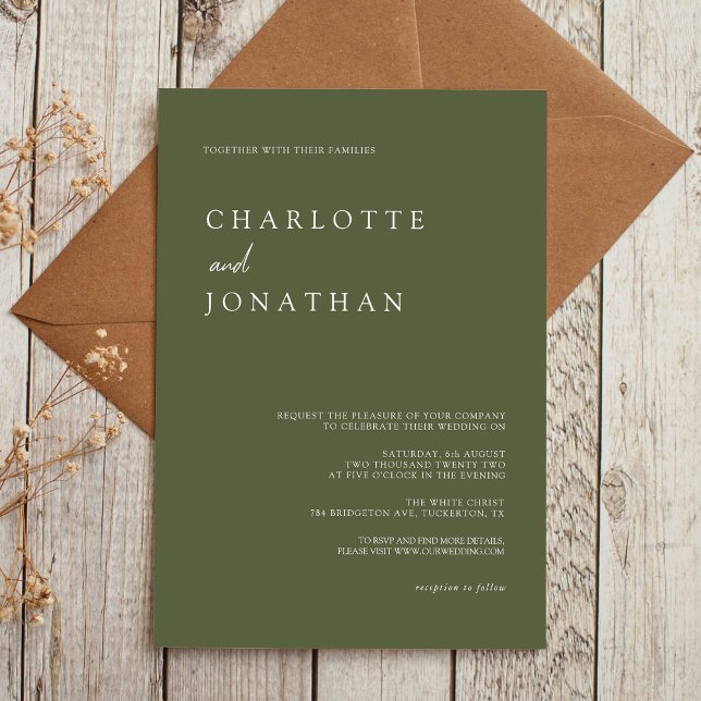 Invitation Tout en un Mariage moderne élégant Olive Green (Créateur téléchargé)